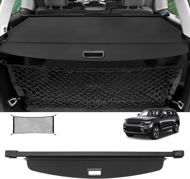 Sze Cargo Cover for 2022 2023 2024 2025 2026 Jeep Grand Cherokee (2 Row; WL) 4XE Retractable Trunk Cover Black Rear Trunk Security Cover Shielding Shade Waterproof-New Upgrade - Image 1